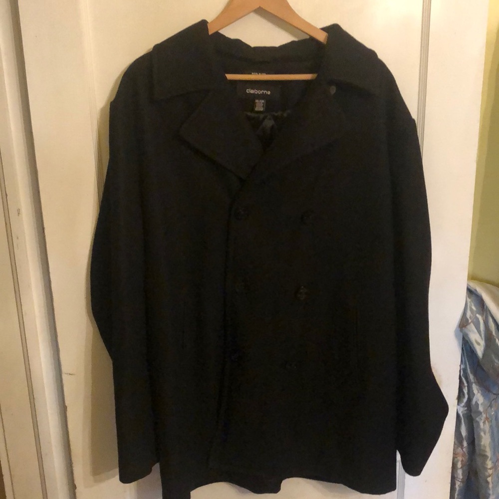 Claiborne Wool mens XXL wool blend black pea coat for sale.